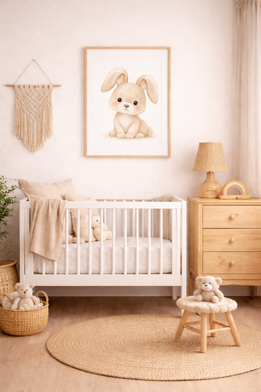 Boho Bunny Nursery Wall Art – Printable Baby Animal Decor