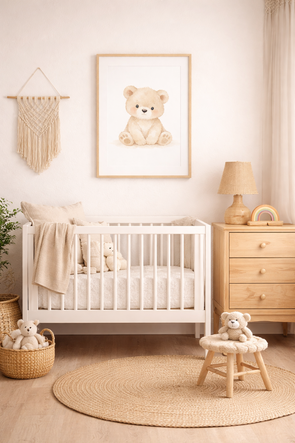 Boho Bear Nursery Wall Art – Neutral Printable Animal Art for Baby Room
