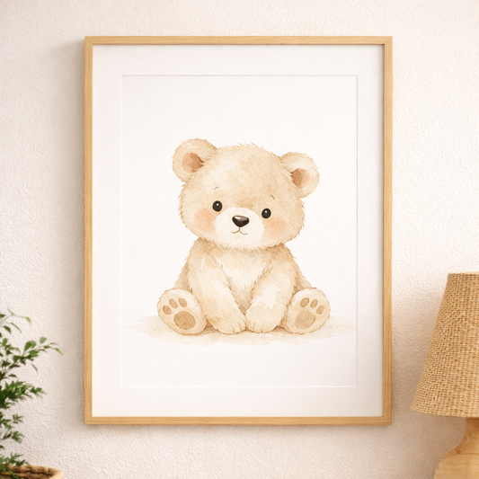 Boho Bear Nursery Wall Art – Neutral Printable Animal Art for Baby Room